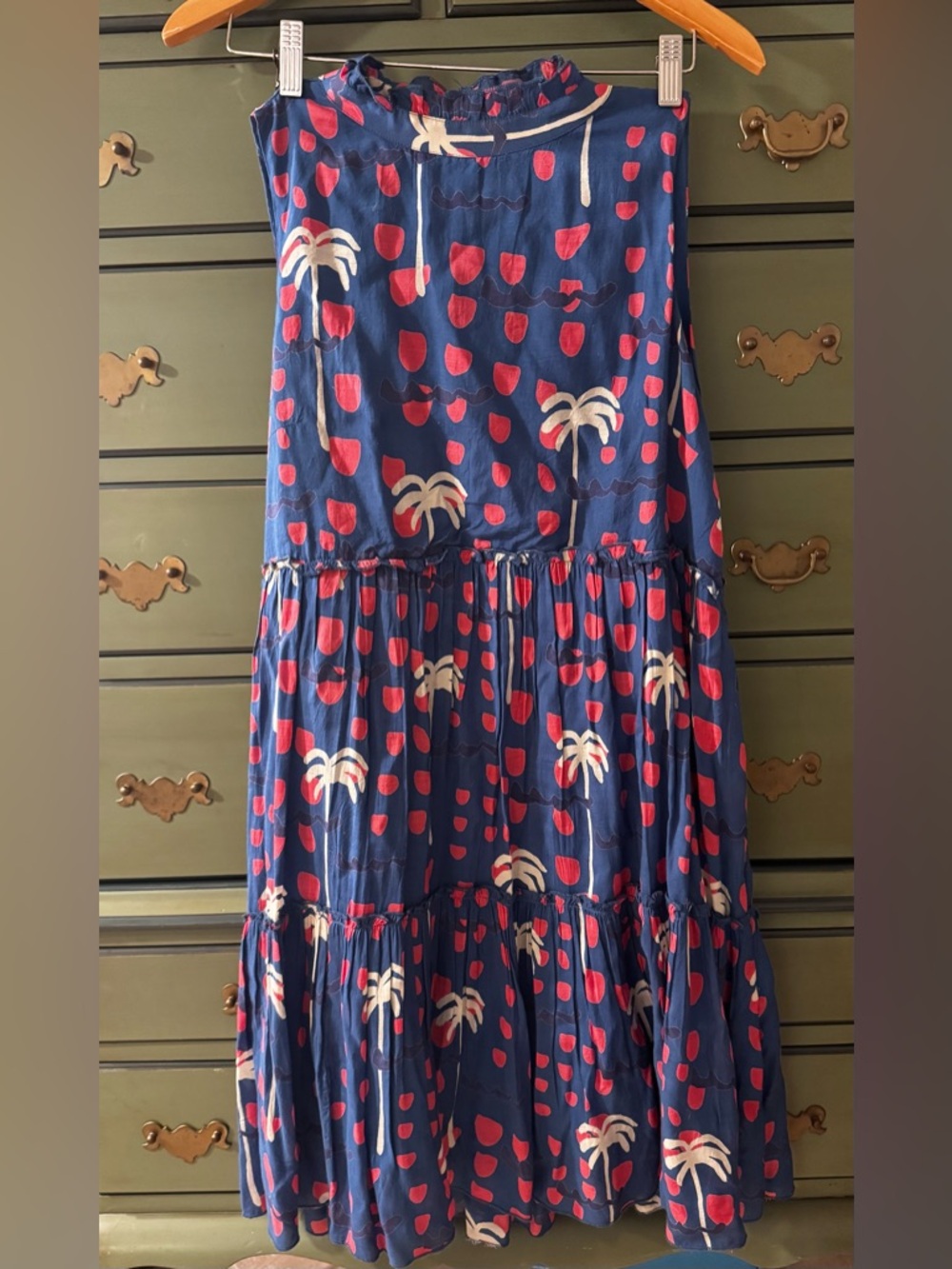 Oliphant Pink Blue White Tropical Print Sleeveless Midi Dress, Size Large - Picture 11 of 12
